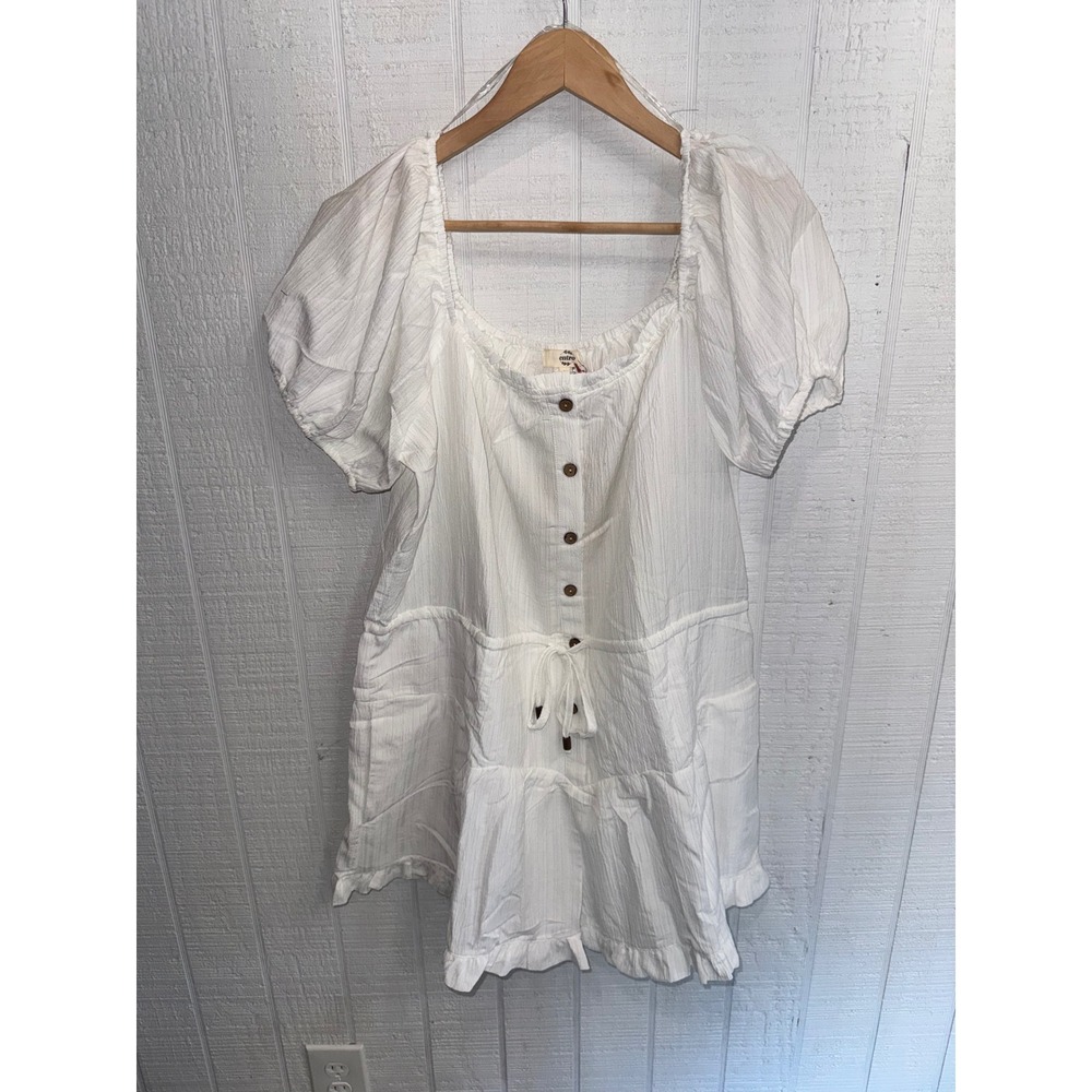Entro Romper Women White Puff Sleeve Button Front Ruffle Boho Large NWT